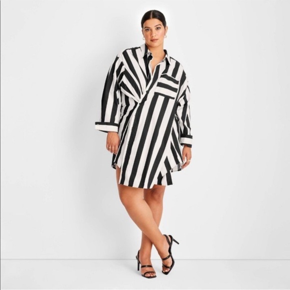 Future Collectuve Kahlana Barfield Striped Assymetricl button dress